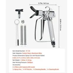 VEVOR Airless Paint Spray Gun, 3600PSI High Pressure Airless Paint Sprayer Gun with 517 Tip, Swivel Joint Airless Spray Gun Kit with Filters, Cleaning Needle and Brush, for Airless Spraying Machine