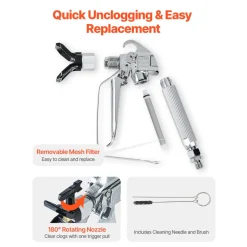 VEVOR Airless Paint Spray Gun, 3600PSI High Pressure Airless Paint Sprayer Gun with 517 Tip, Swivel Joint Airless Spray Gun Kit with Filters, Cleaning Needle and Brush, for Airless Spraying Machine
