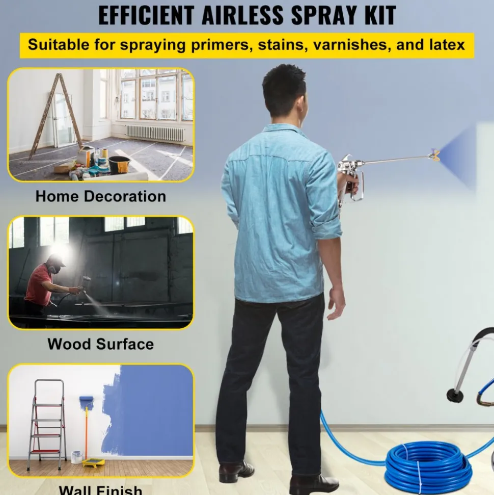 VEVOR Airless Paint Spray Hose Kit, 50ft 3600 psi High Pressure Fiber Tube with 8 inch Extension Rod Pole, Including 517 Tip and Tip Guard, 1/4" Swivel Joint for Homes Buildings Decks or Fences