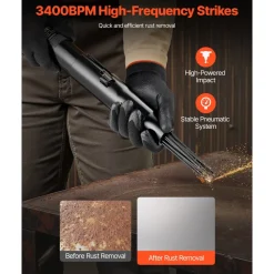 VEVOR Air Needle Scaler, 3400BPM Pneumatic Scaler for Rust Paint Removal - with 3-Speed Adjustment, 19 Hardened Needles & 3 Air Nozzle Connectors - Lightweight, Compact & Ergonomic Grip