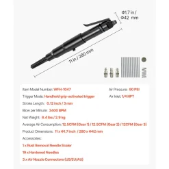VEVOR Air Needle Scaler, 3400BPM Pneumatic Scaler for Rust Paint Removal - with 3-Speed Adjustment, 19 Hardened Needles & 3 Air Nozzle Connectors - Lightweight, Compact & Ergonomic Grip