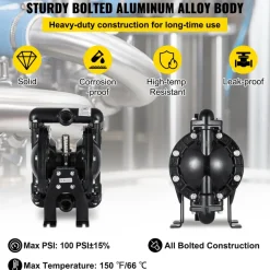 VEVOR Air-Operated Double Diaphragm Pump 1 inch Inlet Outlet Aluminum 24 GPM Max 120PSI for Industrial Use