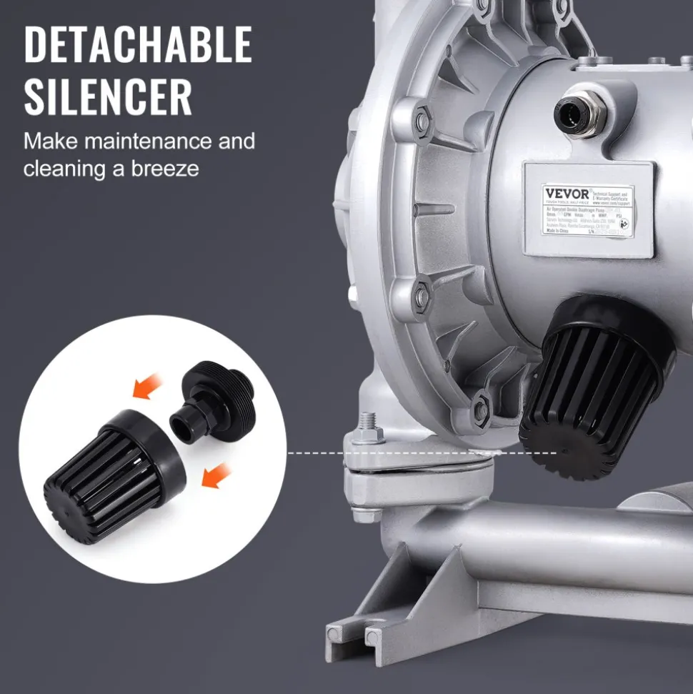 VEVOR Air Operated Double Diaphragm Pump, 44GPM, Max 115PSI Air Waste Oil Pneumatic Transfer Pump with 2 Extra Diaphragms, 1-1/2 inch Inlet & Outlet Aluminum Alloy Diaphragm Pump for Diesel Grease Oil