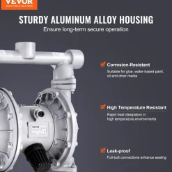 VEVOR Air Operated Double Diaphragm Pump, 44GPM, Max 115PSI Air Waste Oil Pneumatic Transfer Pump with 2 Extra Diaphragms, 1-1/2 inch Inlet & Outlet Aluminum Alloy Diaphragm Pump for Diesel Grease Oil