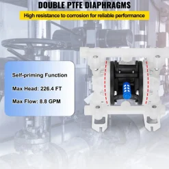 VEVOR Air Operated Double Diaphragm Pump, 35 GPM, 1 inch Inlet & Outlet Pneumatic Waste Oil Transfer Pump, Max 114 PSI, Aluminum Alloy Body, Air-Operated for Diesel, Grease, Kerosene, Gasoline & Oil