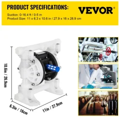 VEVOR Air Operated Double Diaphragm Pump, 35 GPM, 1 inch Inlet & Outlet Pneumatic Waste Oil Transfer Pump, Max 114 PSI, Aluminum Alloy Body, Air-Operated for Diesel, Grease, Kerosene, Gasoline & Oil