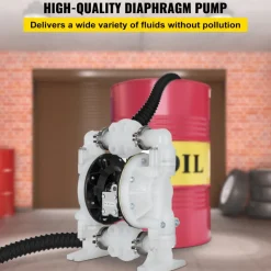 VEVOR Air-Operated Double Diaphragm Pump 1 inch Inlet/Outlet 30GPM Polypropylene Max 120PSI for Chemical and Industrial Use