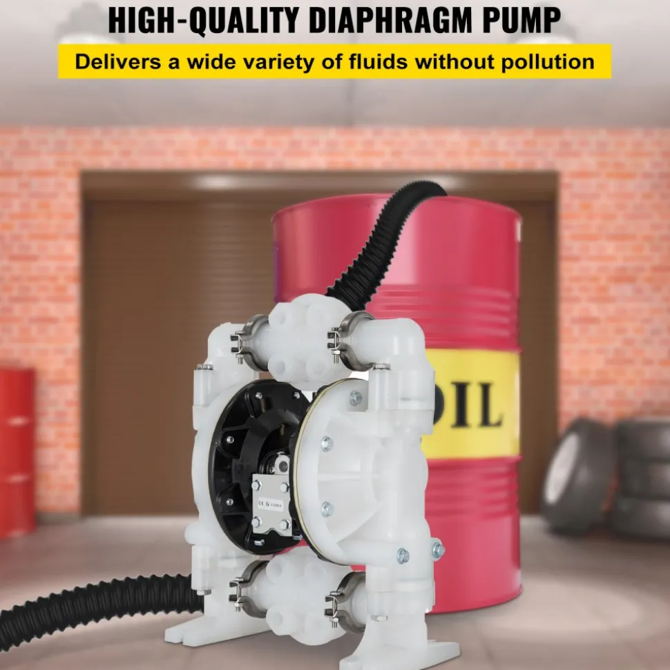 VEVOR Air-Operated Double Diaphragm Pump 1 inch Inlet/Outlet 30GPM Polypropylene Max 120PSI for Chemical and Industrial Use