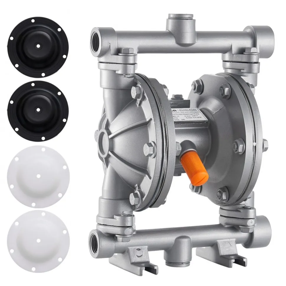 VEVOR Air Operated Double Diaphragm Pump, 6.6 GPM, 3/8 inch Inlet & Outlet Pneumatic Waste Oil Transfer Pump, Max 100 PSI, Aluminum Alloy Body, Air-Operated for Diesel, Grease, Kerosene, Gasoline