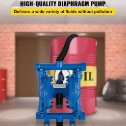 VEVOR Air-Operated Double Diaphragm Pump, 1/2 in Inlet & Outlet, Cast Iron Body, 3 GPM & Max 90 PSI, Nitrile Diaphragm Pneumatic Transfer Pump for Petroleum, Diesel, Oil & Low Viscosity Fluids