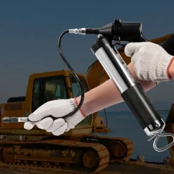 VEVOR Air Operated Grease Gun, 6000PSI, 14 OZ/400 CC Capacity Heavy Duty Pneumatic Grease Gun, with 18.5 Inch Flexible Hose, 1 Black Flat Coupler Pointed Coupler Bent Metal Pipe Locking Clamp Coupler