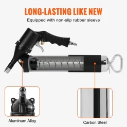 VEVOR Air Operated Grease Gun, 6000PSI, 14 OZ/400 CC Capacity Heavy Duty Pneumatic Grease Gun, with 18.5 Inch Flexible Hose, 1 Black Flat Coupler Pointed Coupler Bent Metal Pipe Locking Clamp Coupler