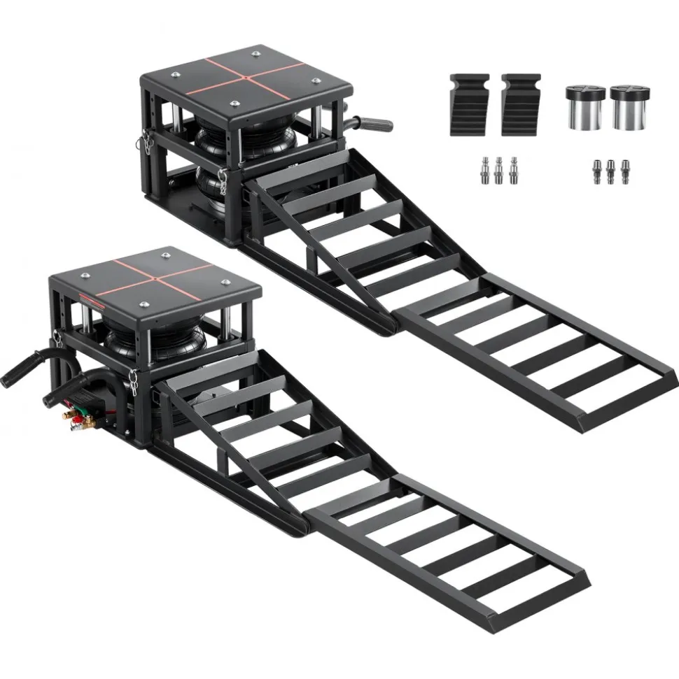 VEVOR Air Portable Car Lifts 2PCS, 11023 lbs/5 Ton Capacity, 12.6 inch Max Height, Pneumatic Ramp Jacks with Airbags, Wheel Chocks, Extension Ramps, Heightened Columns, Heavy-Duty for Sedan SUV Pickup
