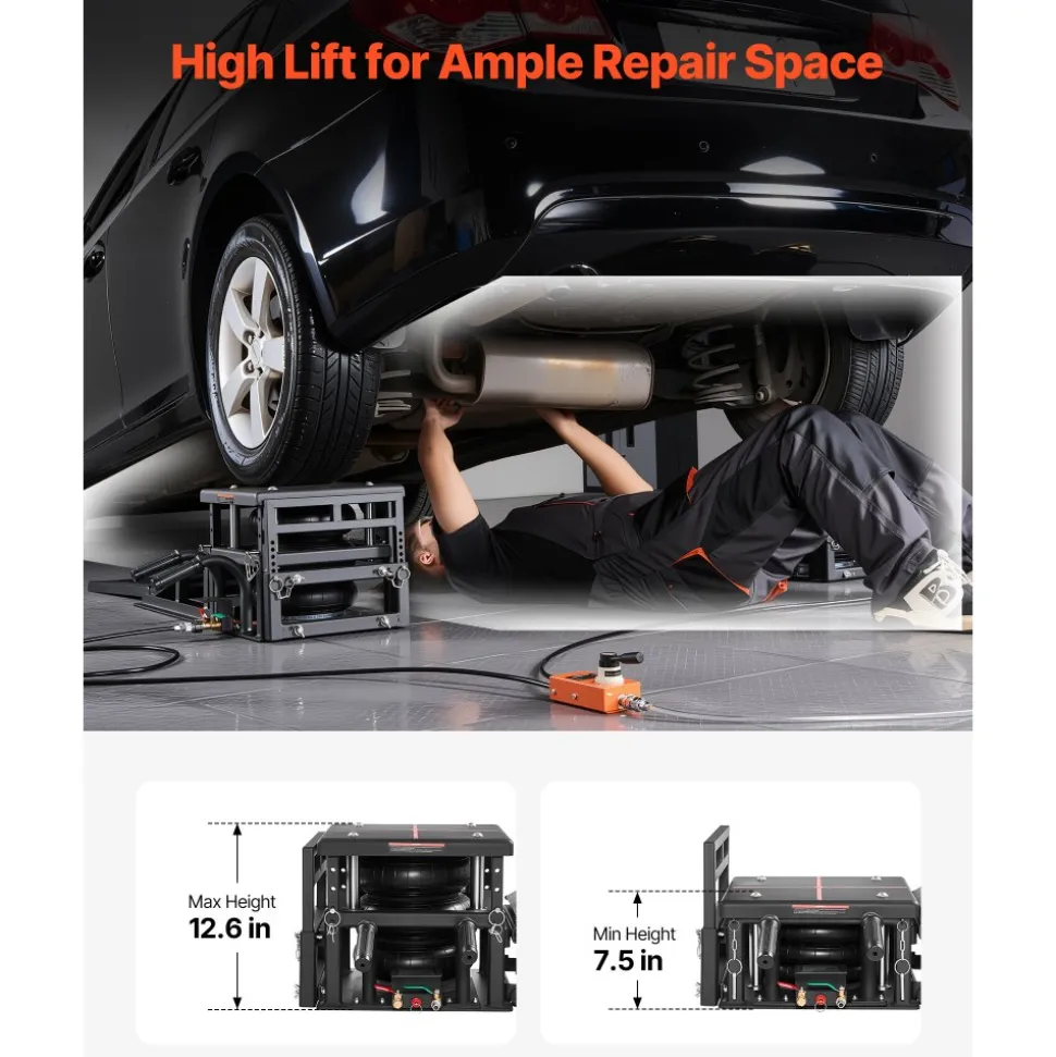 VEVOR Air Portable Car Lifts 2PCS, 11023 lbs/5 Ton Capacity, 12.6 inch Max Height, Pneumatic Ramp Jacks with Airbags, Wheel Chocks, Extension Ramps, Heightened Columns, Heavy-Duty for Sedan SUV Pickup