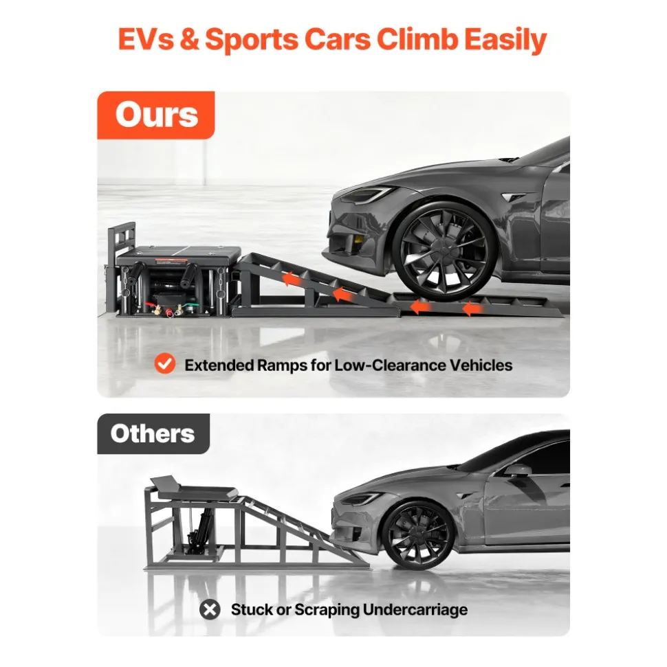VEVOR Air Portable Car Lifts 2PCS, 11023 lbs/5 Ton Capacity, 12.6 inch Max Height, Pneumatic Ramp Jacks with Airbags, Wheel Chocks, Extension Ramps, Heightened Columns, Heavy-Duty for Sedan SUV Pickup
