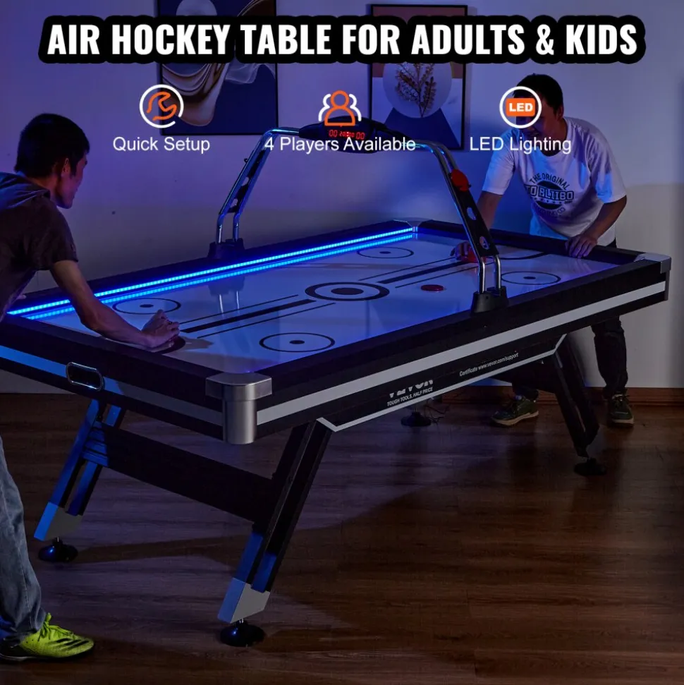 VEVOR Air-Powered Hockey Table, 89" Indoor Hockey Table for Kids and Adults, LED Sports Hockey Game with 2 Pucks, 2 Pushers, and Electronic Score System, Arcade Gaming Set for Game Room Family Home