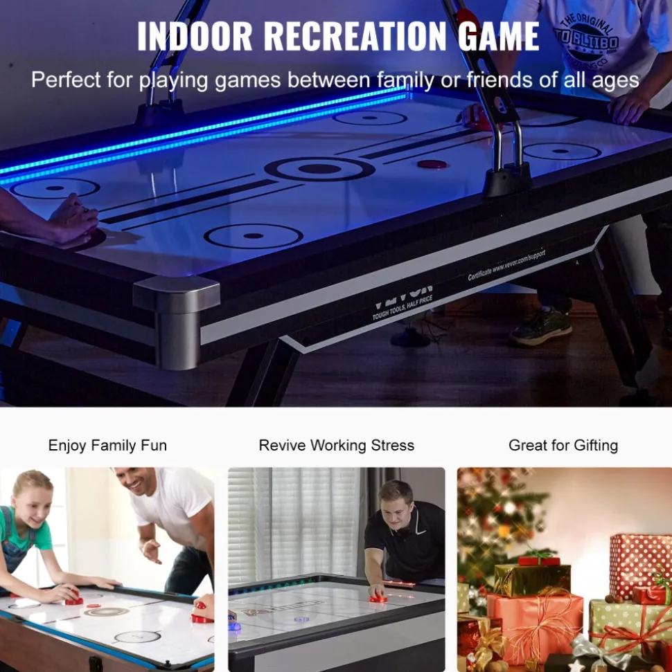 VEVOR Air-Powered Hockey Table, 89" Indoor Hockey Table for Kids and Adults, LED Sports Hockey Game with 2 Pucks, 2 Pushers, and Electronic Score System, Arcade Gaming Set for Game Room Family Home