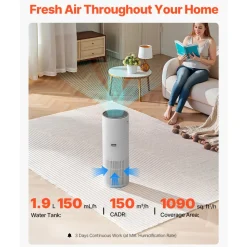 VEVOR Air Purifier, Covers Up to 1090 ft² in One Hour, True HEPA 11 Filter, 22dB Quiet, Filters Up to 95% of Pollen, Smoke, Dust, Pet Dander, Odor, Hair, Air Cleaner for Home, Large Room, Bedroom