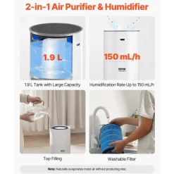 VEVOR Air Purifier, Covers Up to 1090 ft² in One Hour, True HEPA 11 Filter, 22dB Quiet, Filters Up to 95% of Pollen, Smoke, Dust, Pet Dander, Odor, Hair, Air Cleaner for Home, Large Room, Bedroom