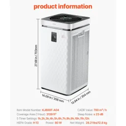 VEVOR Air Purifier, H13 HEPA Layer, 3139 ft²/h Smart Air Purifier with Speed Control & Child Lock Guard, Efficient Air Cleaner with Convenient Touch Panel & 23 dB Sleep Mode, Fit for Home & Office