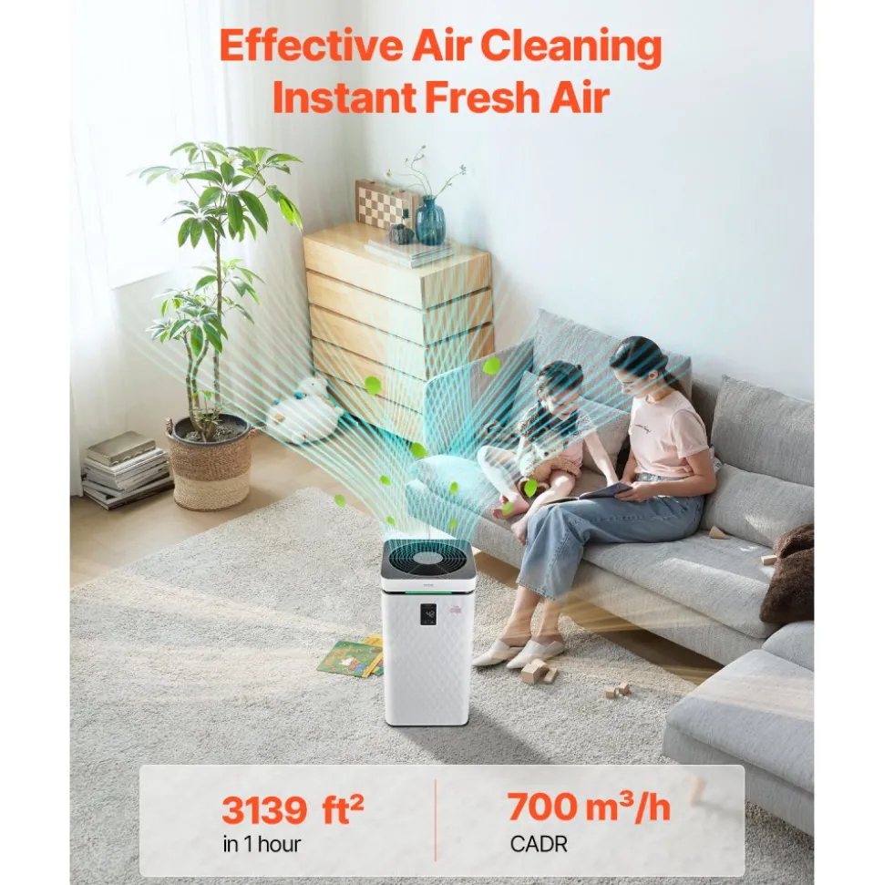 VEVOR Air Purifier, H13 HEPA Layer, 3139 ft²/h Smart Air Purifier with Speed Control & Child Lock Guard, Efficient Air Cleaner with Convenient Touch Panel & 23 dB Sleep Mode, Fit for Home & Office