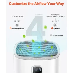 VEVOR Air Purifier, H13 HEPA Layer, 2018 ft²/h Smart Air Purifier with Speed Control & Child Lock Guard, Efficient Air Cleaner with Convenient Touch Panel & 23 dB Sleep Mode, Fit for Home & Office
