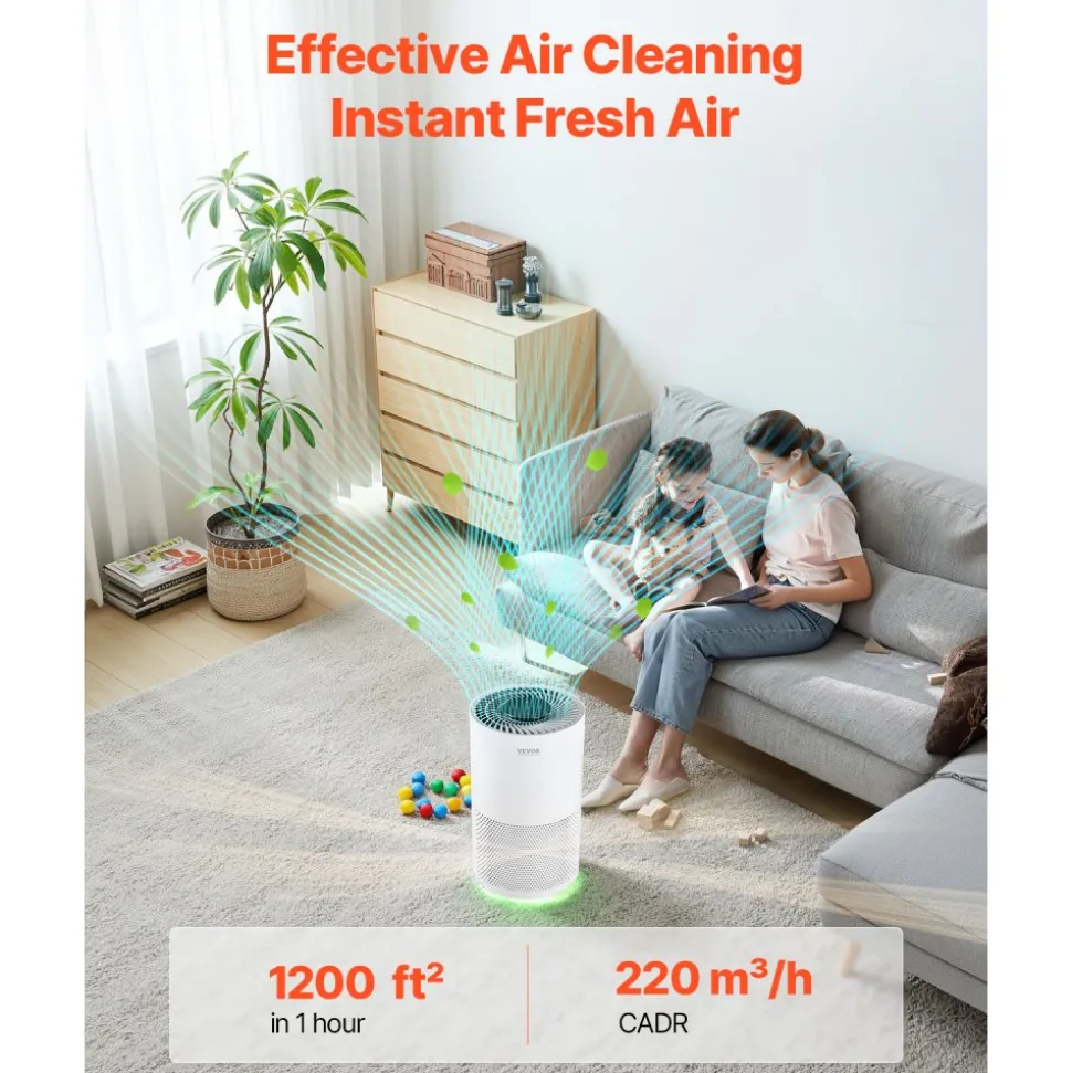 VEVOR Air Purifier, H13 HEPA Layer, 1200 ft²/h Smart Air Purifier with Speed Control & Child Lock Guard, Efficient Air Cleaner with Convenient Touch Panel & 23 dB Sleep Mode, Fit for Home & Office