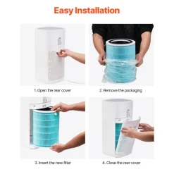 VEVOR Air Purifier Replacement Filter, H13, 3-in-1 Compact & Lightweight Replacement Filter with Sturdy PP Pre-Filter, Easy-to-Grab Purifier Filter with Activated Carbon, Fit for Cylindrical Purifier