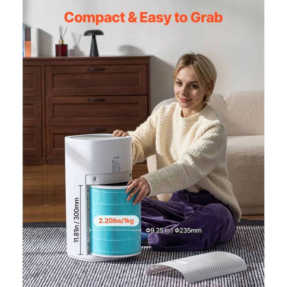 VEVOR Air Purifier Replacement Filter, H13, 3-in-1 Compact & Lightweight Replacement Filter with Sturdy PP Pre-Filter, Easy-to-Grab Purifier Filter with Activated Carbon, Fit for Cylindrical Purifier