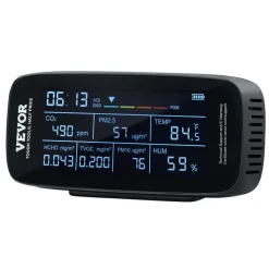 VEVOR Air Quality Monitor 9-IN-1, CO2, Temperature, Humidity, Formaldehyde TVOC AQI Tester, Professional PM2.5 PM10 PM1.0 Particle Counter for Indoor/Outdoor, Air Quality Meter  w/Alarm Thresholds