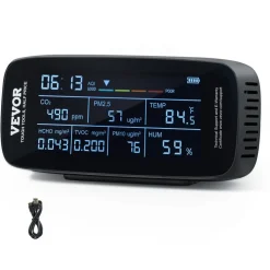 VEVOR Air Quality Monitor 9-IN-1, CO2, Temperature, Humidity, Formaldehyde TVOC AQI Tester, Professional PM2.5 PM10 PM1.0 Particle Counter for Indoor/Outdoor, Air Quality Meter  w/Alarm Thresholds