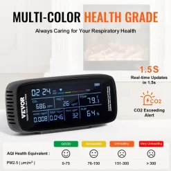 VEVOR Air Quality Monitor 9-IN-1, CO2, Temperature, Humidity, Formaldehyde TVOC AQI Tester, Professional PM2.5 PM10 PM1.0 Particle Counter for Indoor/Outdoor, Air Quality Meter  w/Alarm Thresholds