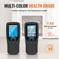 VEVOR Air Quality Monitor 8-IN-1, Professional PM2.5 PM10 PM1.0 Particle Counter, Formaldehyde, Temperature, Humidity, TVOC AQI Tester for Indoor/Outdoor, Air Quality Meter w/Alarm Thresholds