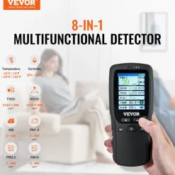 VEVOR Air Quality Monitor 8-IN-1, Professional PM2.5 PM10 PM1.0 Particle Counter, Formaldehyde, Temperature, Humidity, TVOC AQI Tester for Indoor/Outdoor, Air Quality Meter w/Alarm Thresholds