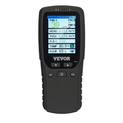 VEVOR Air Quality Monitor 8-IN-1, Professional PM2.5 PM10 PM1.0 Particle Counter, Formaldehyde, Temperature, Humidity, TVOC AQI Tester for Indoor/Outdoor, Air Quality Meter w/Alarm Thresholds