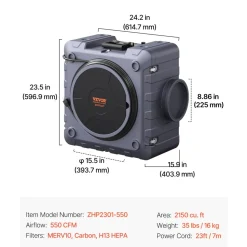 VEVOR Air Scrubber with 3-Stage Filtration, Stackable Negative Air Machine 550 CFM, Air Cleaner with MERV10, Carbon, H13 HEPA, for Home, Industrial and Commercial Use