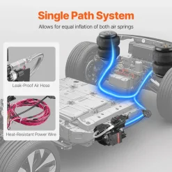 VEVOR Air Shock Controller Kit, 12V 100PSI Wireless On Board Air Compressor System, App or Remote Control Air Ride Suspension Compressor Kit with Single Path System, Inflator & Air Line for Truck Van