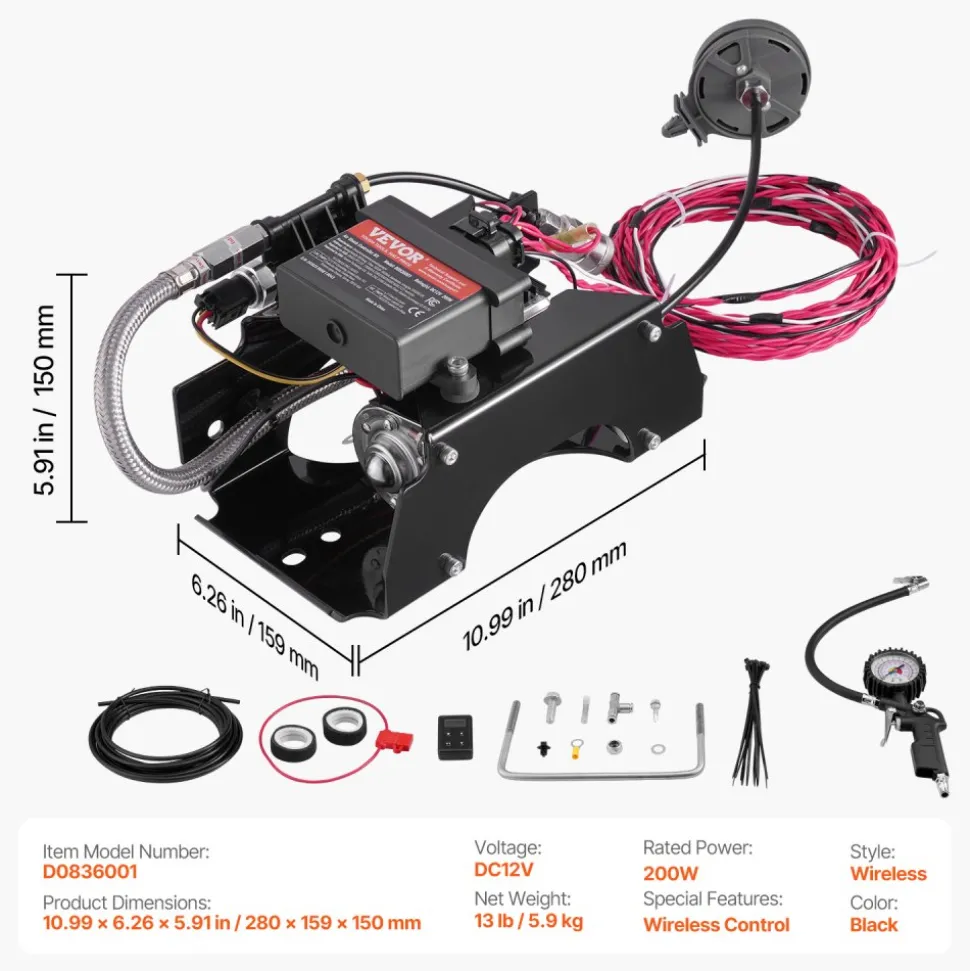 VEVOR Air Shock Controller Kit, 12V 100PSI Wireless On Board Air Compressor System, App or Remote Control Air Ride Suspension Compressor Kit with Single Path System, Inflator & Air Line for Truck Van
