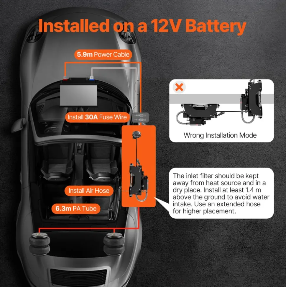 VEVOR Air Shock Controller Kit, 12V 100PSI Wireless On Board Air Compressor System, App or Remote Control Air Ride Suspension Compressor Kit with Single Path System, Inflator & Air Line for Truck Van