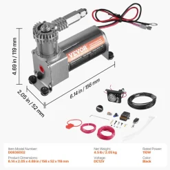 VEVOR Air Shock Controller Kit, 12V 100PSI On Board Air Compressor System, Air Ride Suspension Compressor Kit with Single Path System, Pressure Gauge & Air Line for Trucks Vans