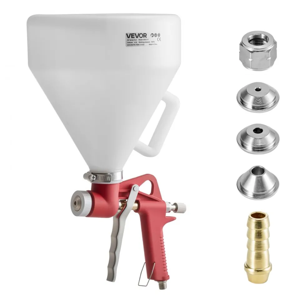 VEVOR Air Texture Spray Gun, 1.45 Gallon Air Hopper Spray Gun, Professional Drywall Texture Painting Sprayer with 3 Nozzles (3.5mm, 6mm, 8mm) for Popcorn, Knockdown, Orange Peel Textures