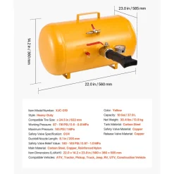 VEVOR Air Tire Bead Seater, 10 Gal / 37.9 L, Heavy Duty Tire Bead Blaster Tool, 87-116 PSI Operating Pressure, Air Trigger Seating Inflator for ATV, Tractor, Pickup, Truck, Jeep, RV, UTV, Yellow