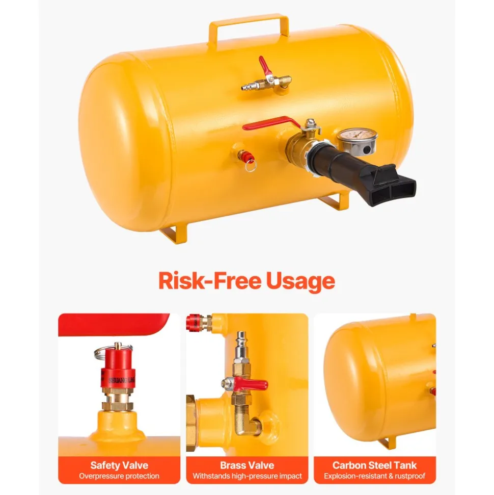 VEVOR Air Tire Bead Seater, 10 Gal / 37.9 L, Heavy Duty Tire Bead Blaster Tool, 87-116 PSI Operating Pressure, Air Trigger Seating Inflator for ATV, Tractor, Pickup, Truck, Jeep, RV, UTV, Yellow