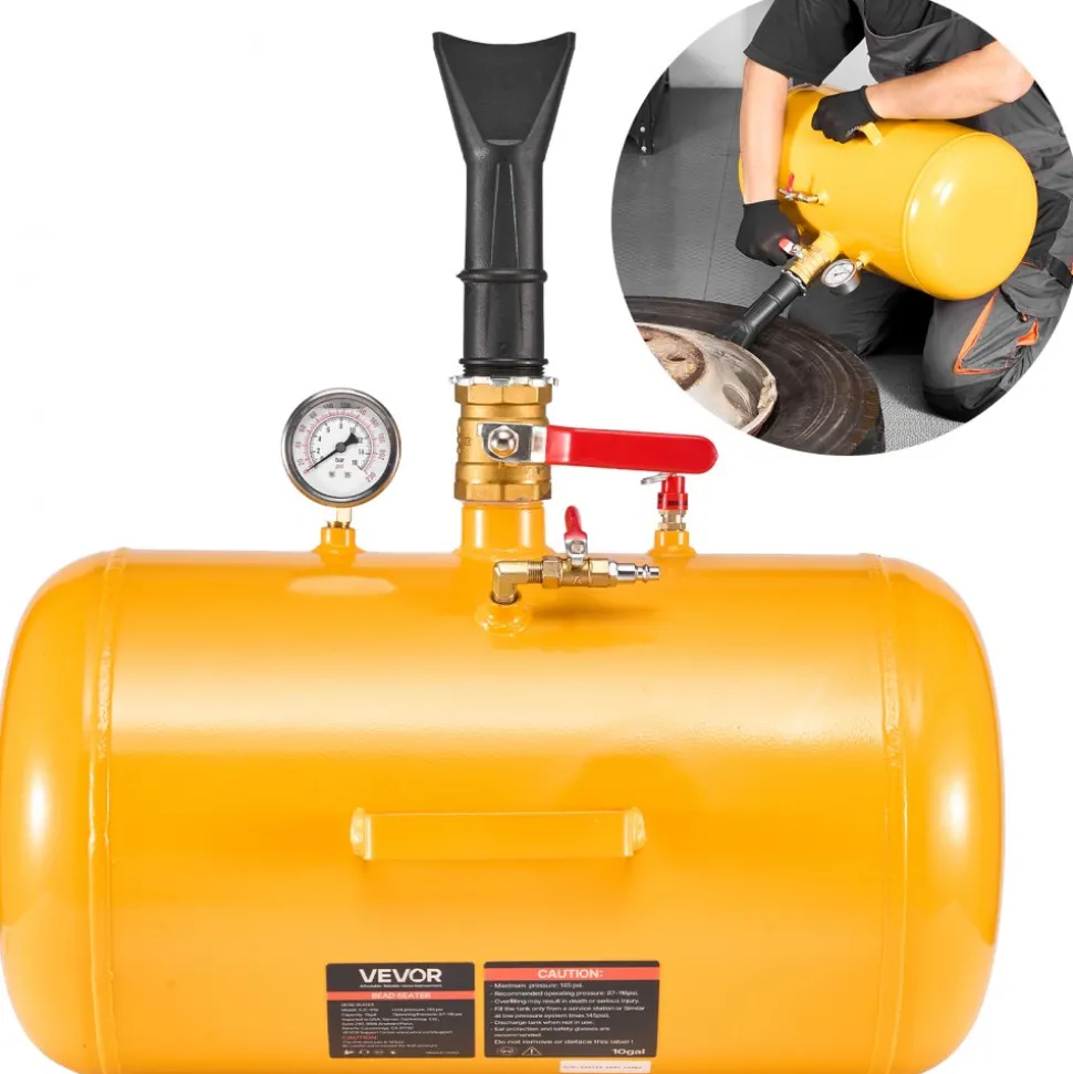 VEVOR Air Tire Bead Seater, 10 Gal / 37.9 L, Heavy Duty Tire Bead Blaster Tool, 87-116 PSI Operating Pressure, Air Trigger Seating Inflator for ATV, Tractor, Pickup, Truck, Jeep, RV, UTV, Yellow