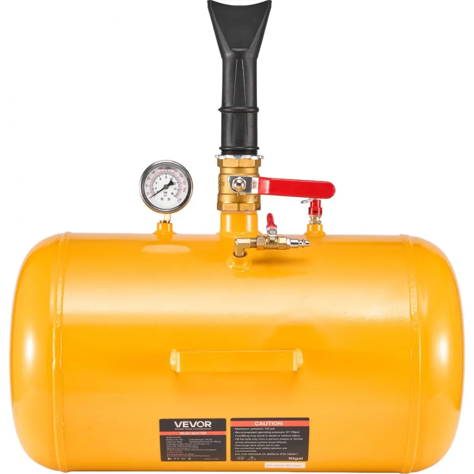 VEVOR Air Tire Bead Seater, 10 Gal / 37.9 L, Heavy Duty Tire Bead Blaster Tool, 87-116 PSI Operating Pressure, Air Trigger Seating Inflator for ATV, Tractor, Pickup, Truck, Jeep, RV, UTV, Yellow