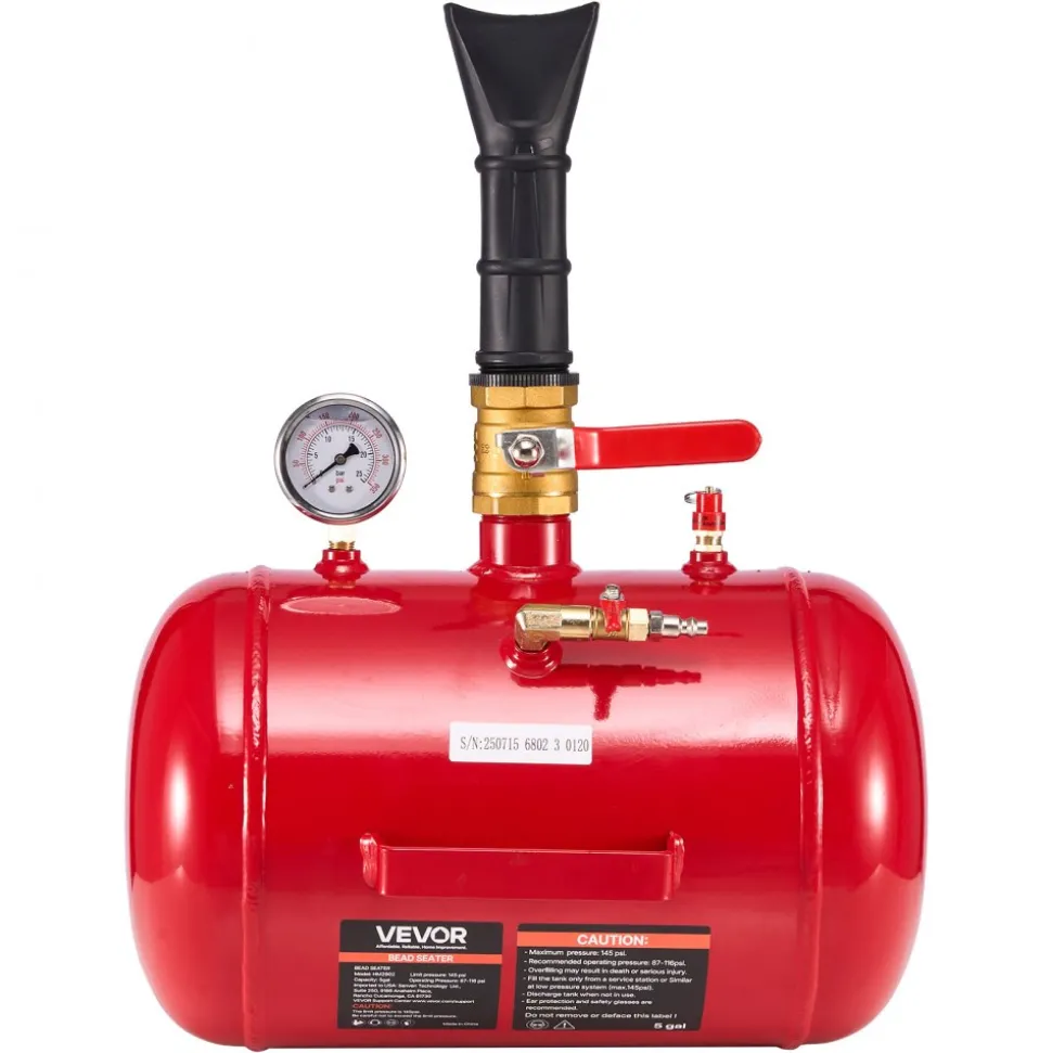 VEVOR Air Tire Bead Seater, 5 Gal / 18.9 L, Heavy Duty Tire Bead Blaster Tool, 87-116 PSI Operating Pressure, Air Trigger Seating Inflator for Pickup, Truck, ATV, Jeep, Van, Lawn Tractor, RV, Red