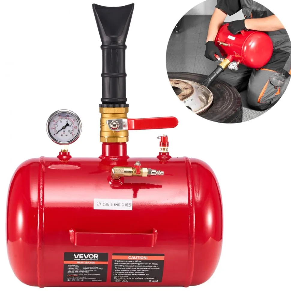 VEVOR Air Tire Bead Seater, 5 Gal / 18.9 L, Heavy Duty Tire Bead Blaster Tool, 87-116 PSI Operating Pressure, Air Trigger Seating Inflator for Pickup, Truck, ATV, Jeep, Van, Lawn Tractor, RV, Red