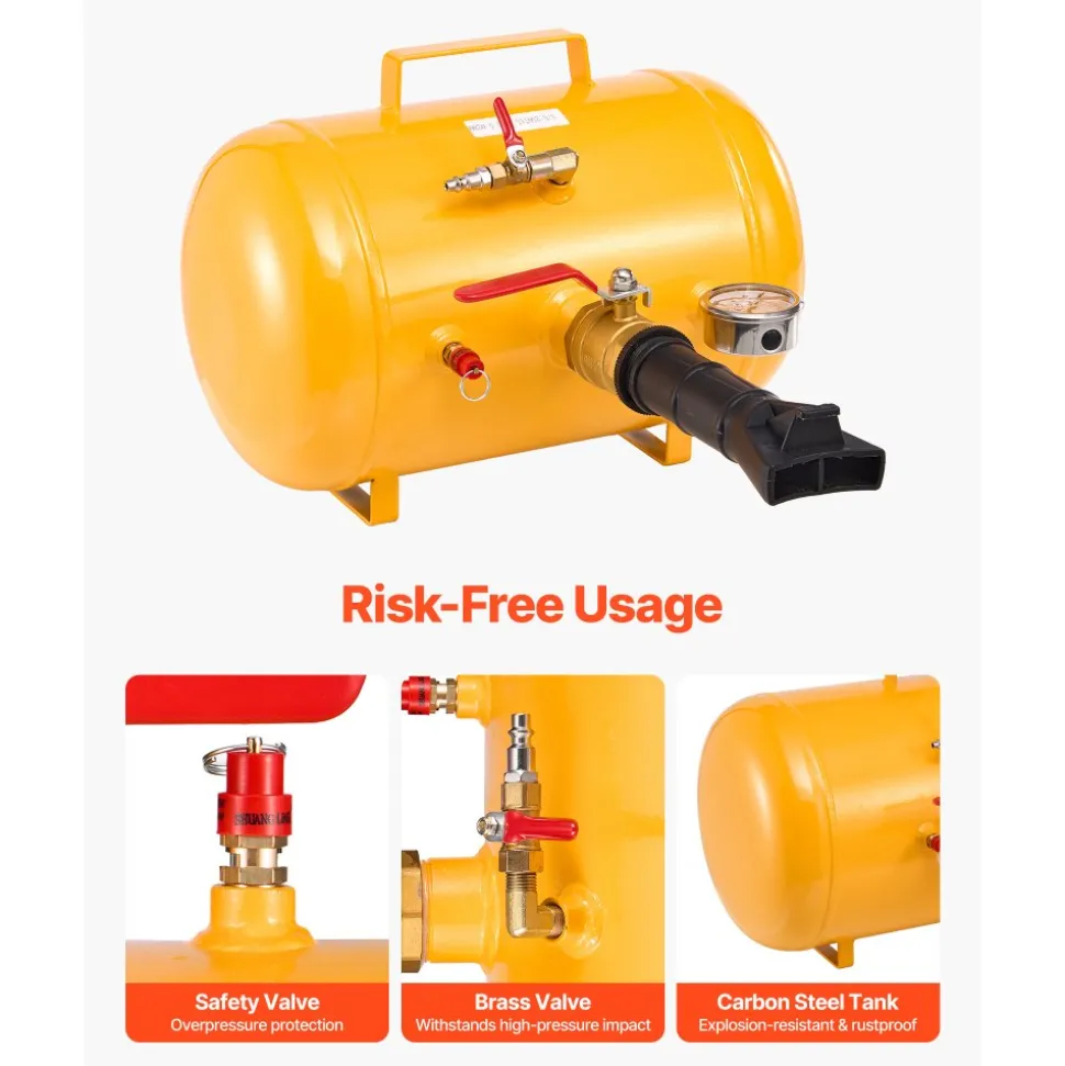 VEVOR Air Tire Bead Seater, 5 Gal / 18.9 L, Heavy Duty Tire Bead Blaster Tool, 87-116 PSI Operating Pressure, Air Trigger Seating Inflator for Pickup, Truck, ATV, Jeep, Van, Lawn Tractor, RV, Yellow