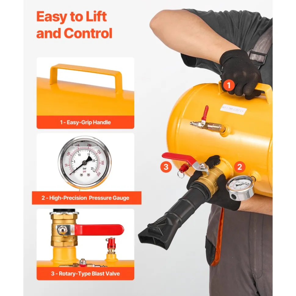 VEVOR Air Tire Bead Seater, 5 Gal / 18.9 L, Heavy Duty Tire Bead Blaster Tool, 87-116 PSI Operating Pressure, Air Trigger Seating Inflator for Pickup, Truck, ATV, Jeep, Van, Lawn Tractor, RV, Yellow