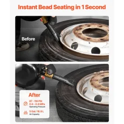 VEVOR Air Tire Bead Seater, 5 Gal / 18.9 L, Heavy Duty Tire Bead Blaster Tool, 87-116 PSI Operating Pressure, Air Trigger Seating Inflator for Pickup, Truck, ATV, Jeep, Van, Lawn Tractor, RV, Black